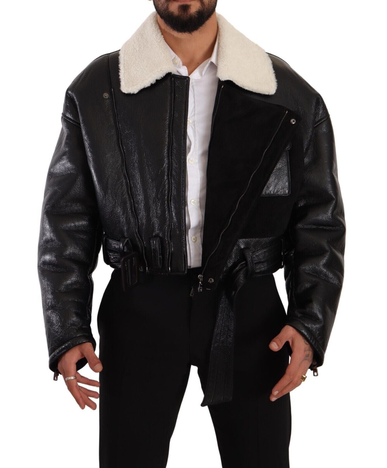 Elegant Shearling Biker Jacket - ventzia