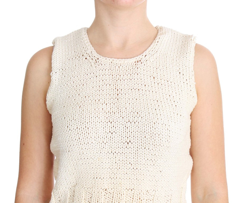 Beige Sleeveless Cotton Blend Vest Sweater - ventzia