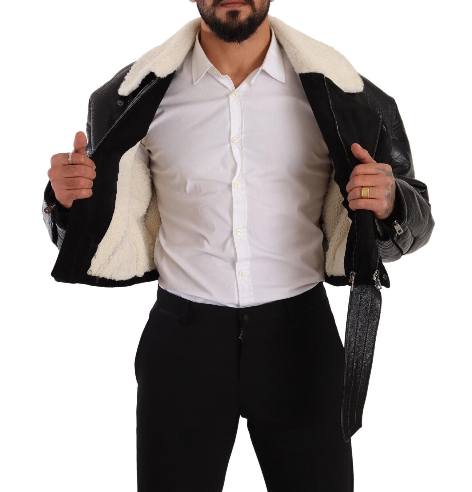 Elegant Shearling Biker Jacket - ventzia