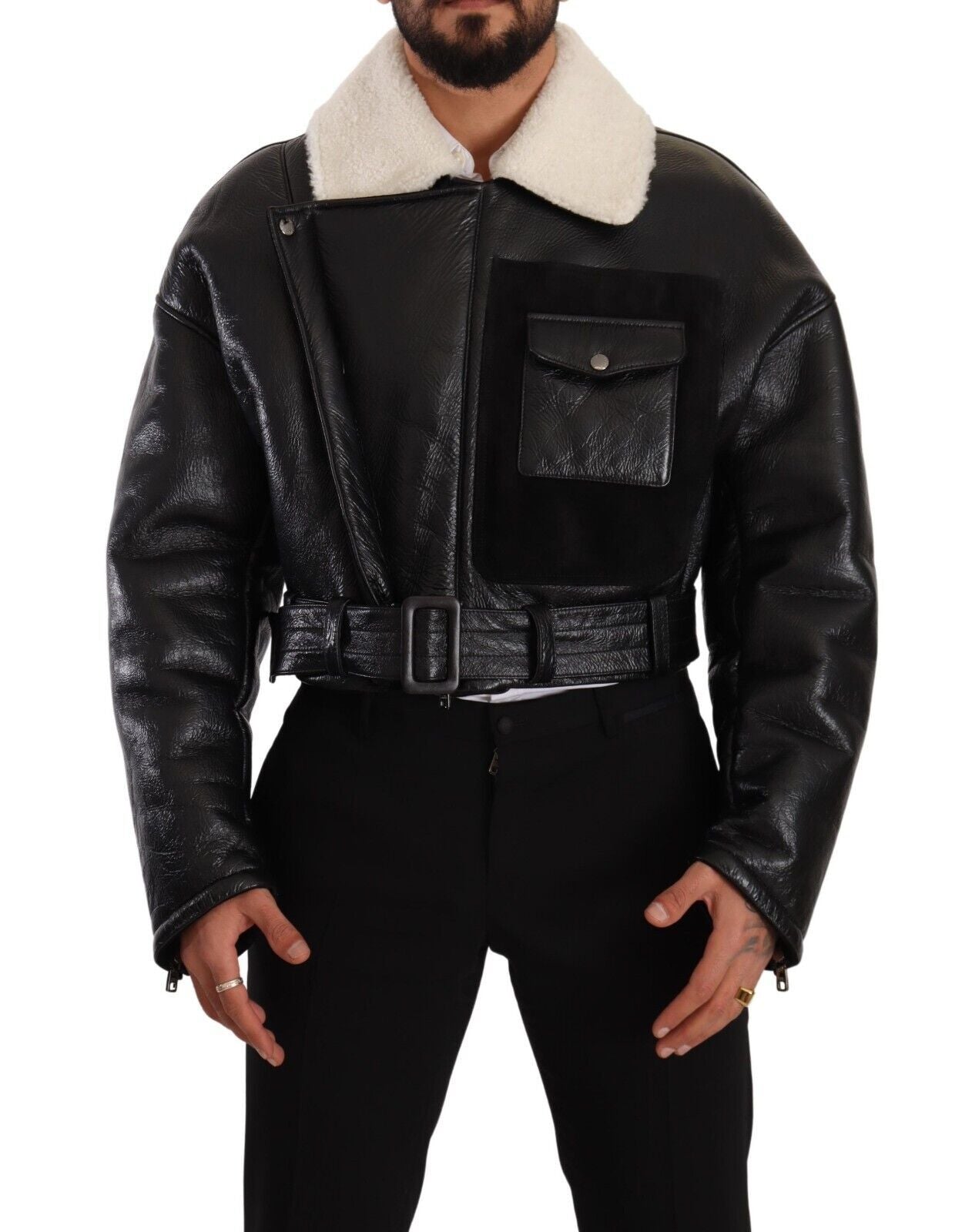 Elegant Shearling Biker Jacket - ventzia