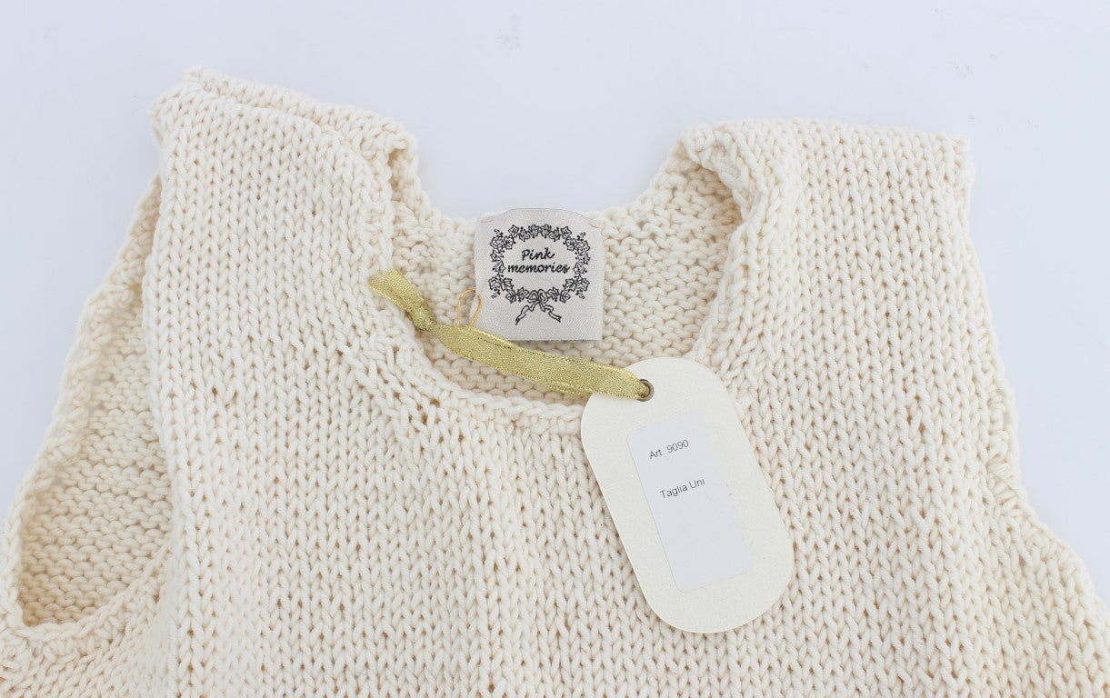 Beige Sleeveless Cotton Blend Vest Sweater - ventzia