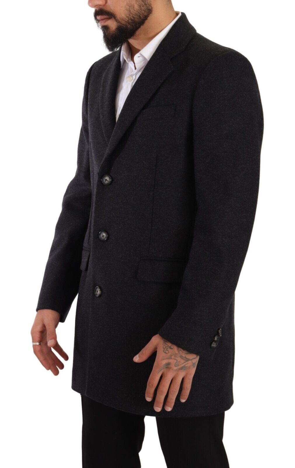 Elegant Dark Grey Woolen Overcoat - ventzia