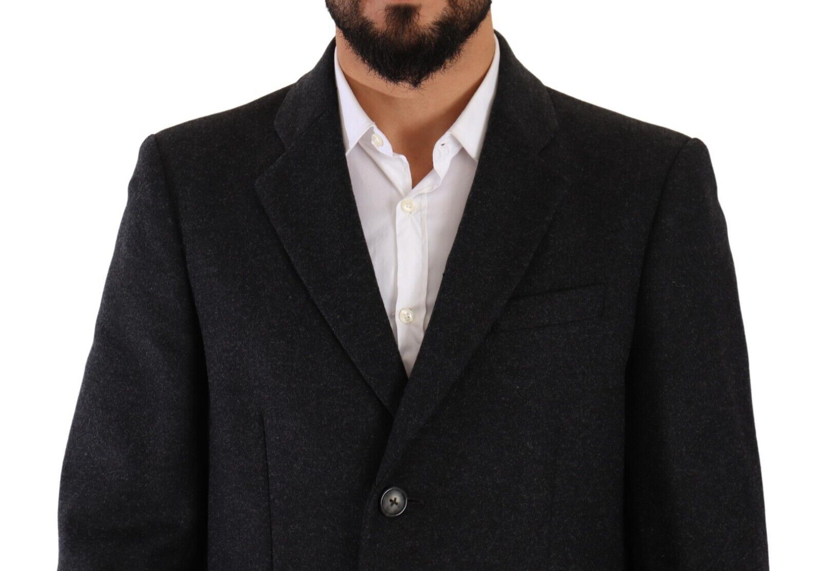 Elegant Dark Grey Woolen Overcoat - ventzia