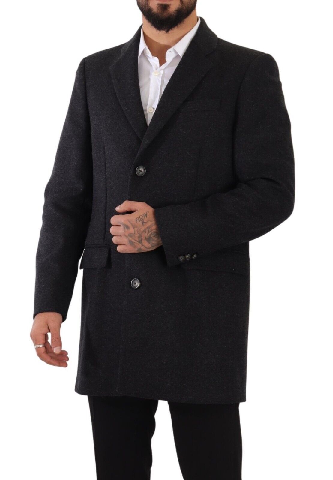 Elegant Dark Grey Woolen Overcoat - ventzia