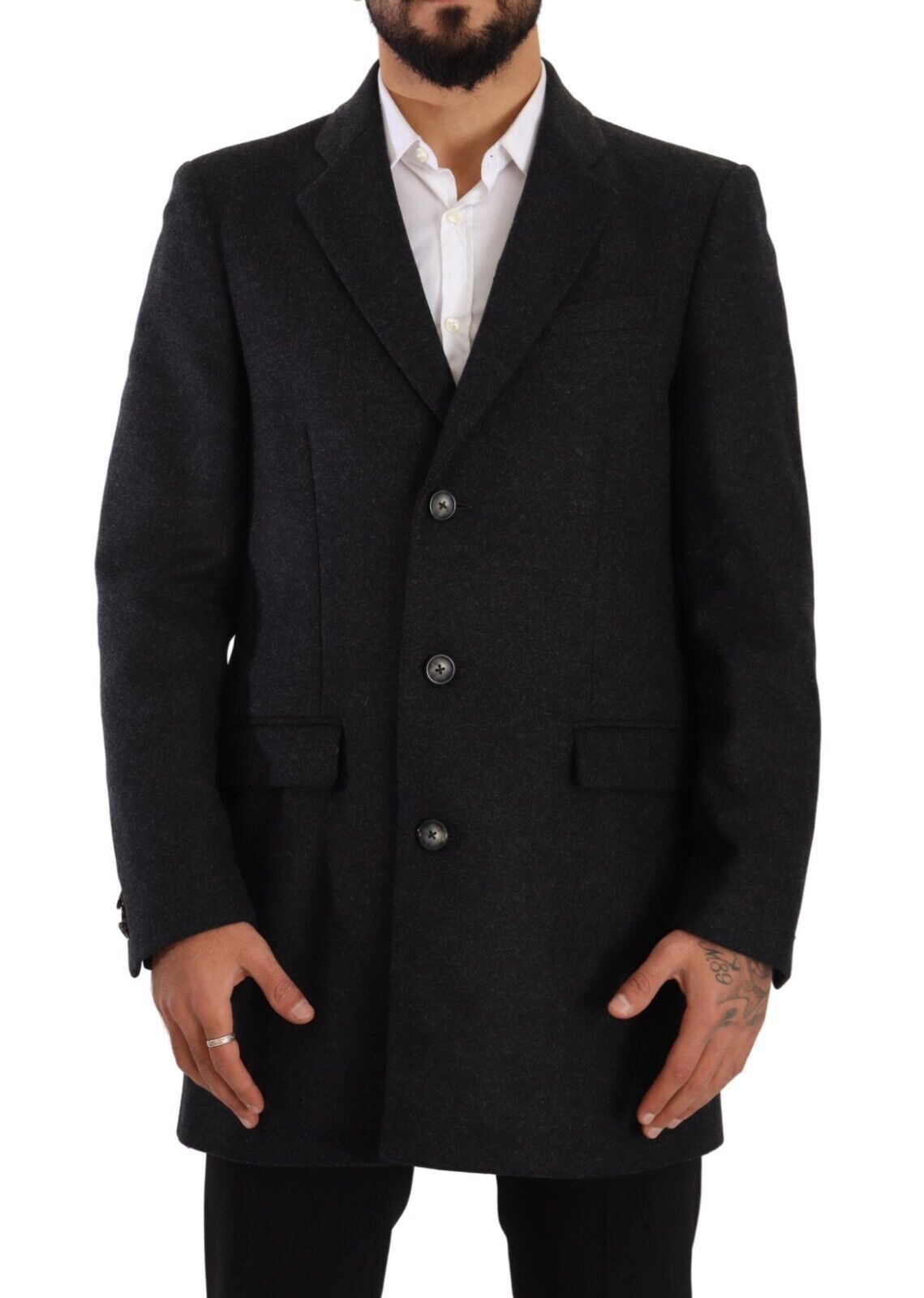 Elegant Dark Grey Woolen Overcoat - ventzia