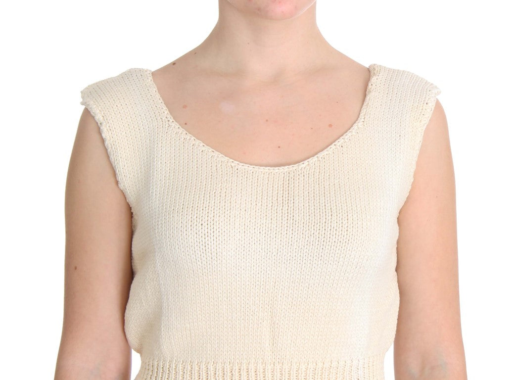 Beige Sleeveless Knit Vest Sweater - ventzia