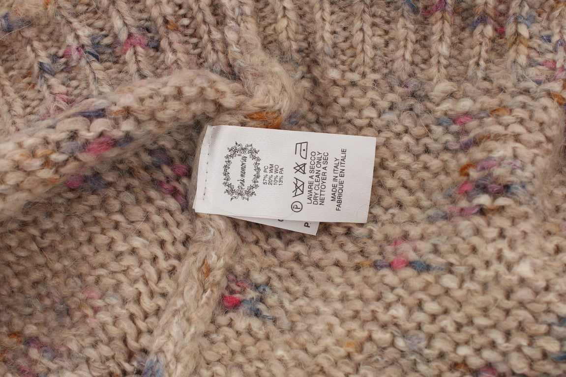 Beige Oversized V-Neck Knitted Sweater - ventzia