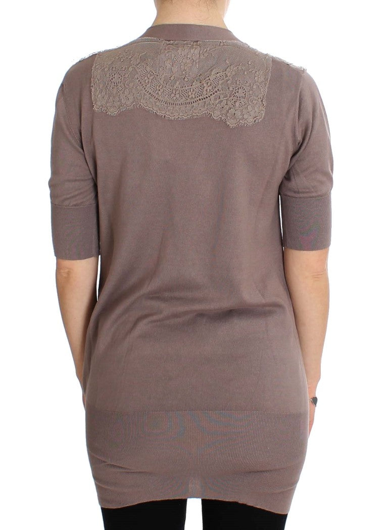 Elegant Purple Cotton Lace Cardigan Sweater - ventzia
