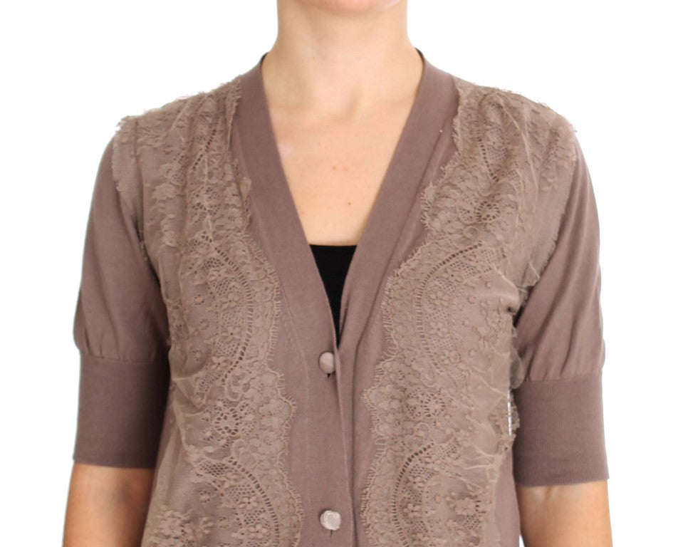 Elegant Purple Cotton Lace Cardigan Sweater - ventzia