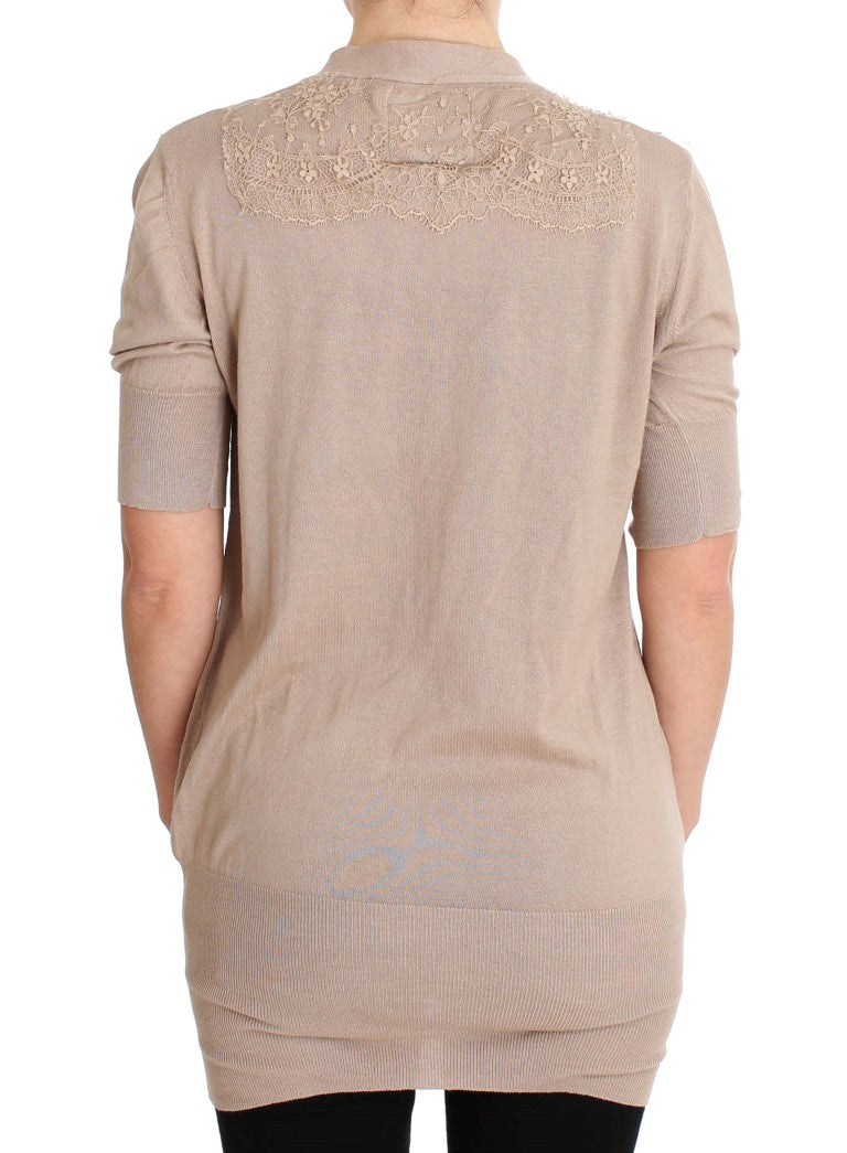 Elegant Pink Cotton Lace Cardigan - ventzia