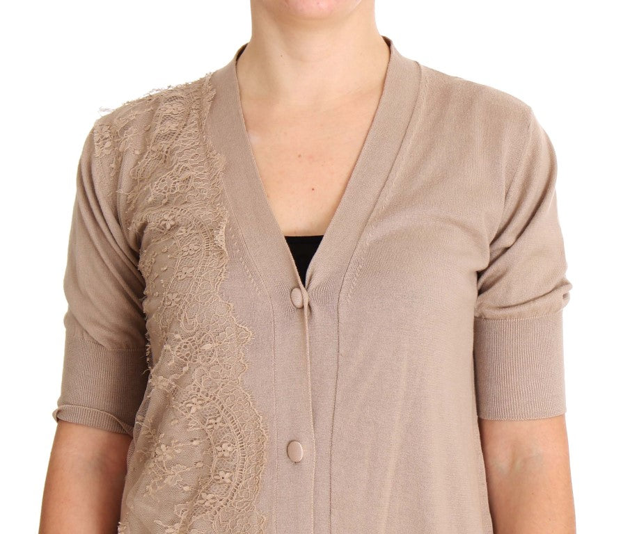 Elegant Pink Cotton Lace Cardigan - ventzia