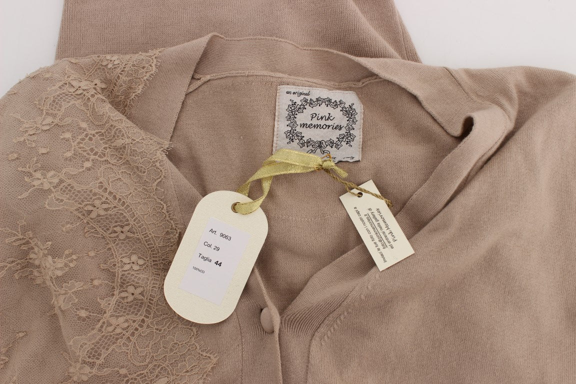 Elegant Pink Cotton Lace Cardigan - ventzia