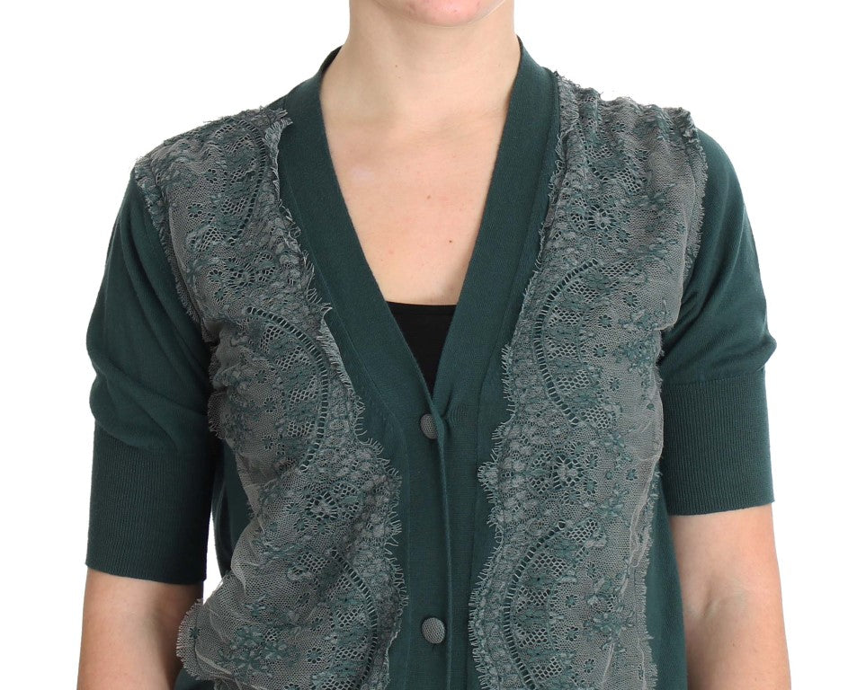 Elegant Green Lace Cardigan Sweater - ventzia