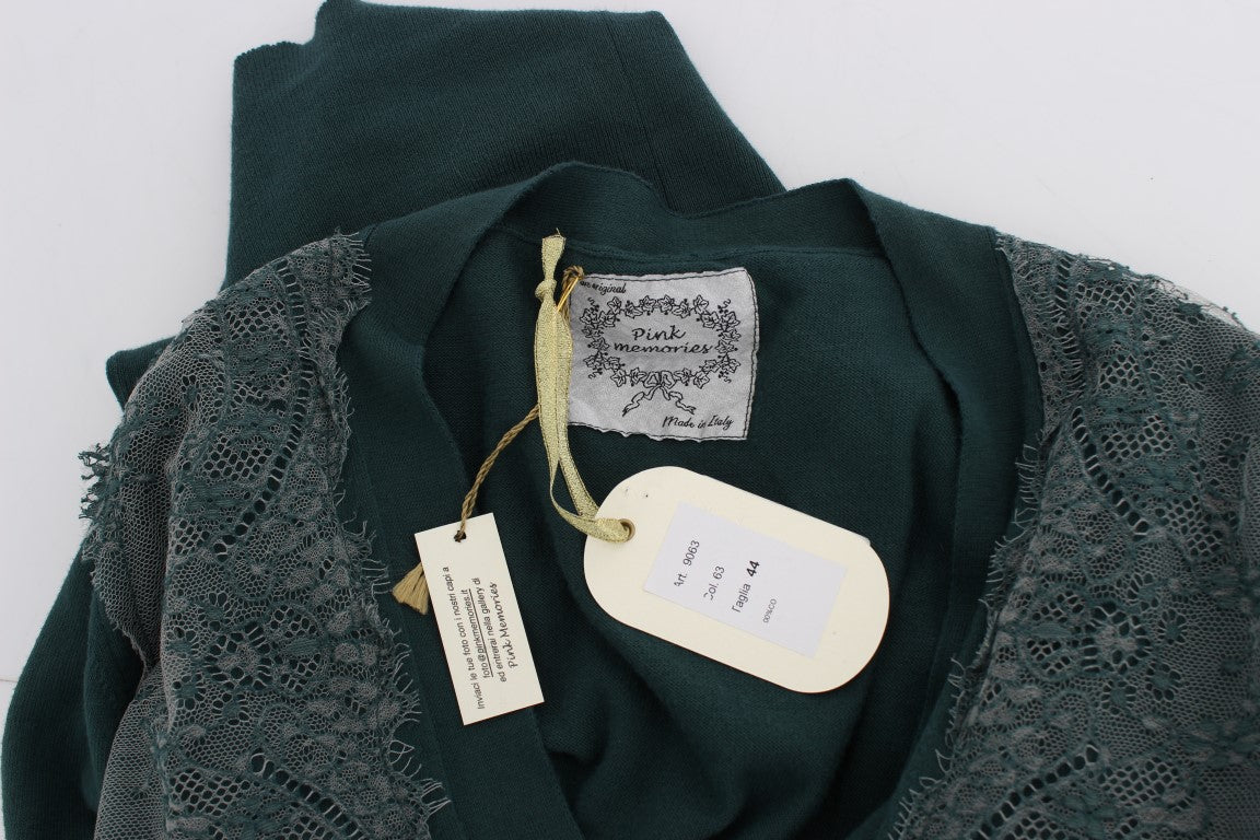 Elegant Green Lace Cardigan Sweater - ventzia
