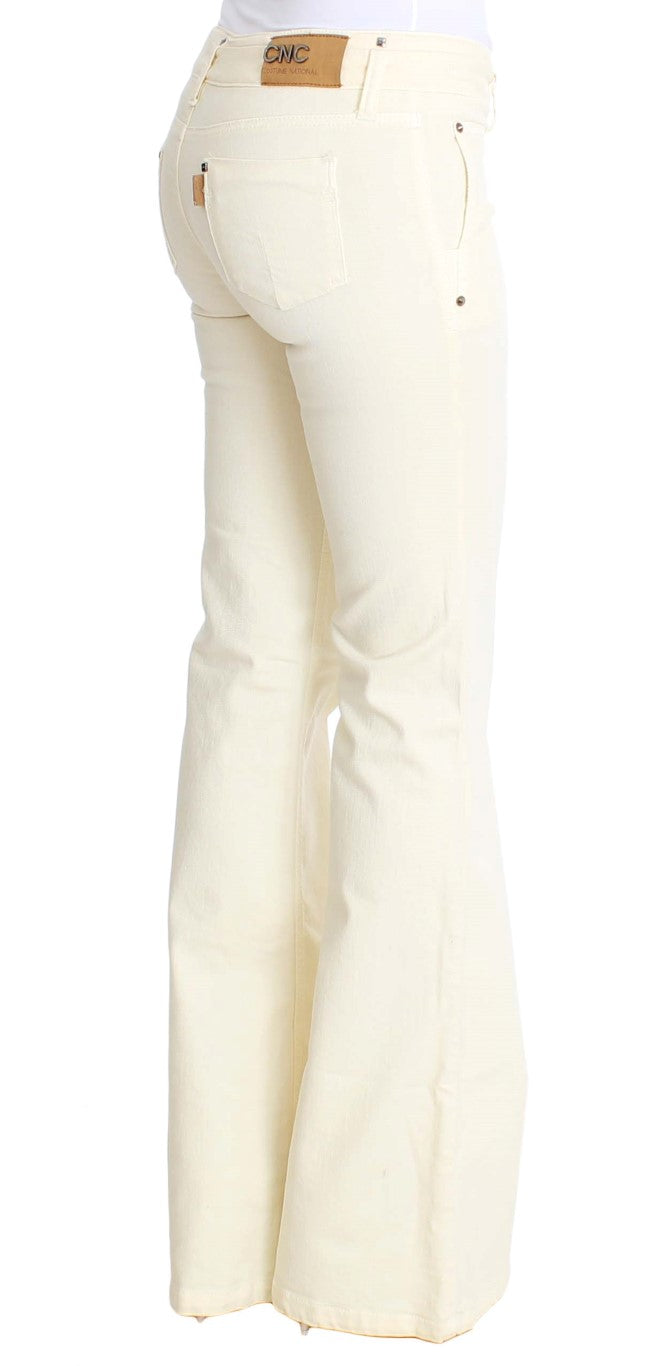 Chic Off-White Flared Designer Jeans - ventzia