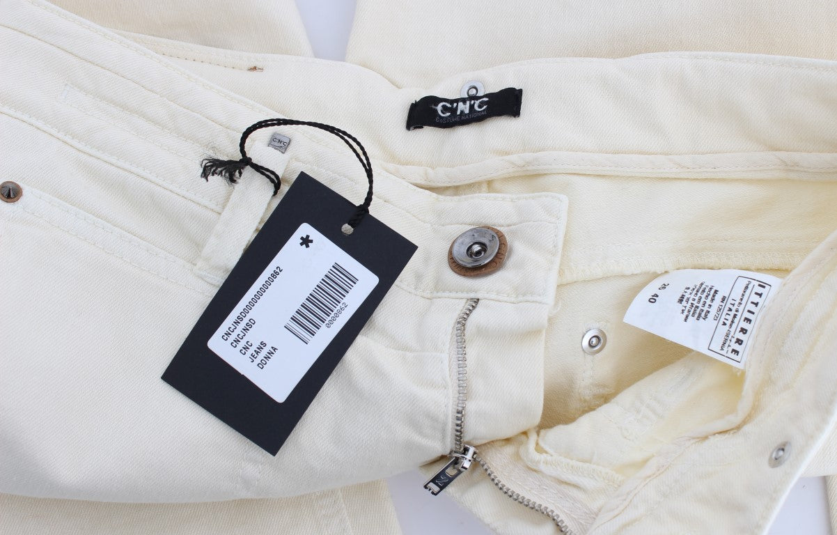 Chic Off-White Flared Designer Jeans - ventzia