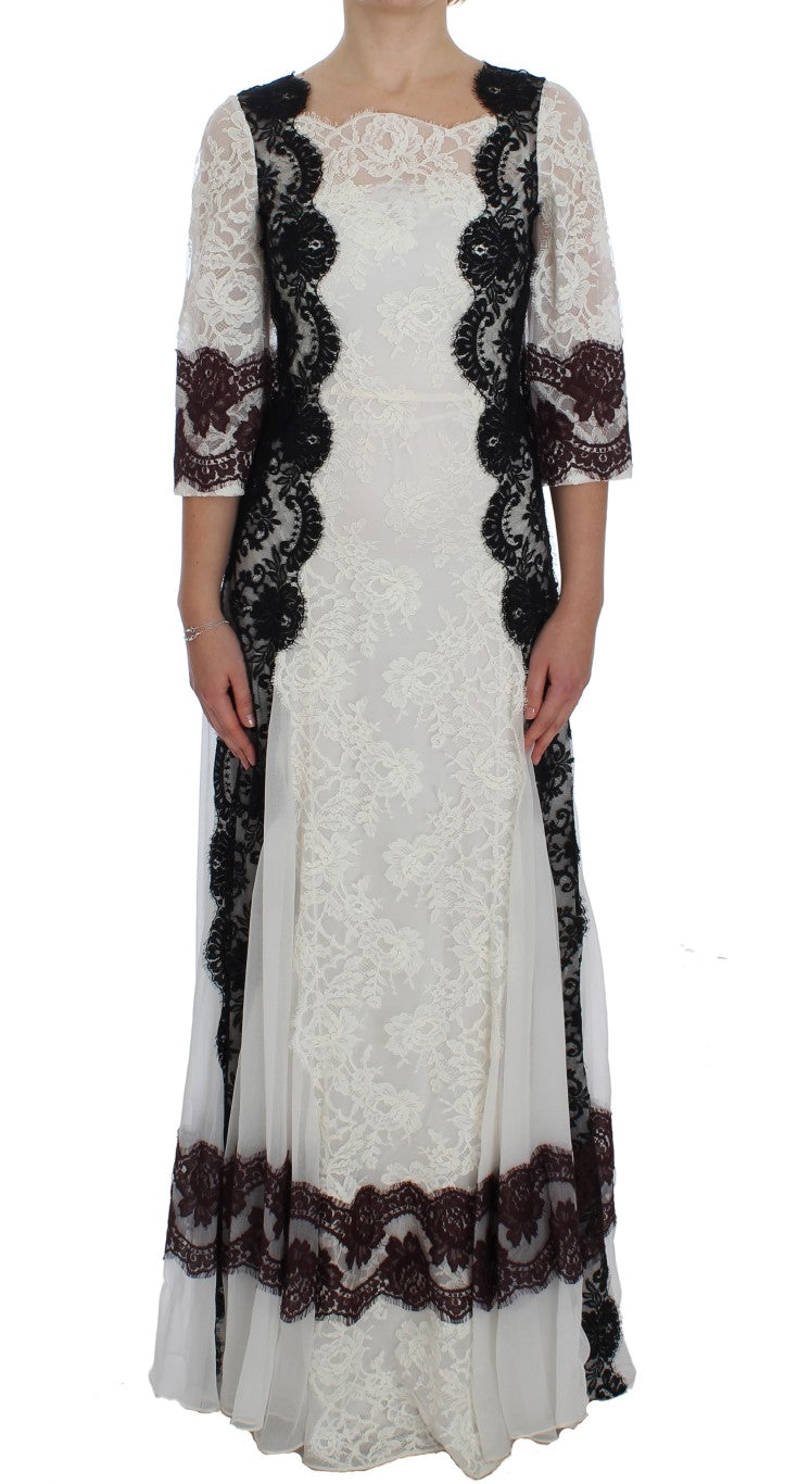 Floral Lace Silk Blend Maxi Dress - ventzia