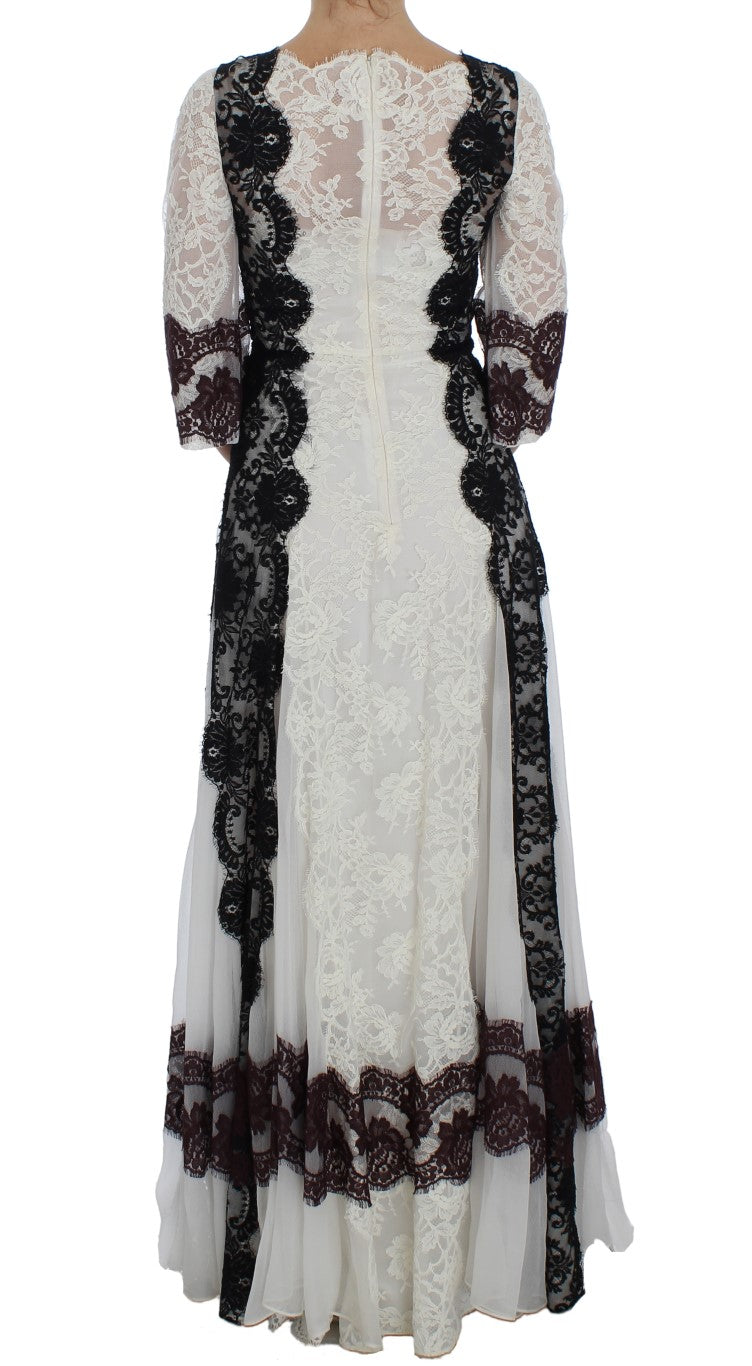 Floral Lace Silk Blend Maxi Dress - ventzia