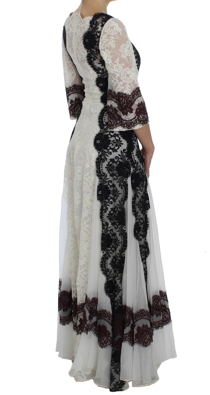 Floral Lace Silk Blend Maxi Dress - ventzia