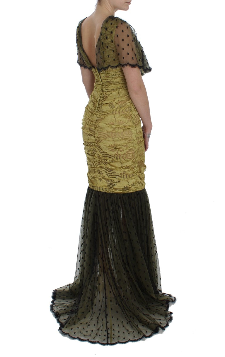 Yellow Floral Lace Sheath Dress - ventzia