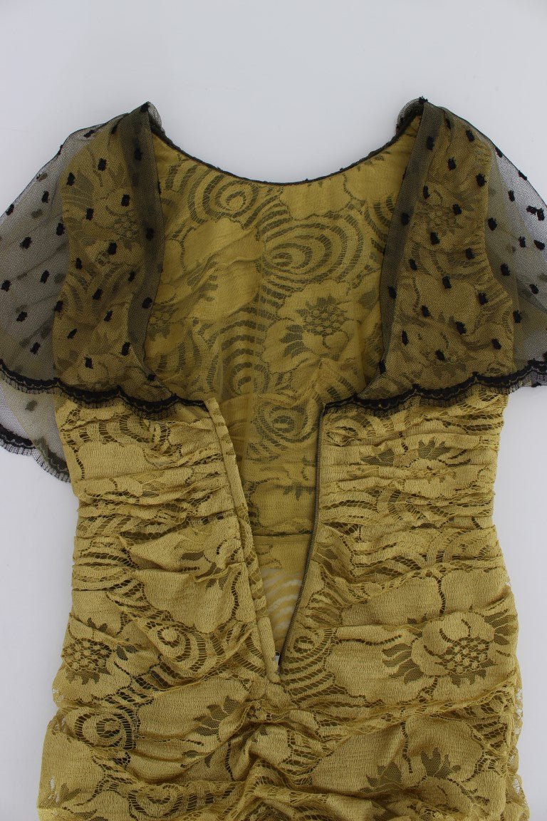 Yellow Floral Lace Sheath Dress - ventzia