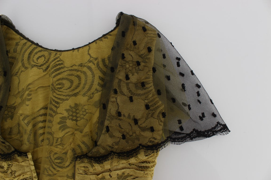 Yellow Floral Lace Sheath Dress - ventzia