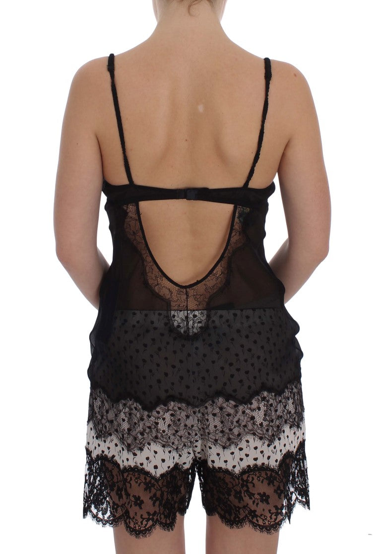 Elegant Black Silk Lace Lingerie Chemise - ventzia