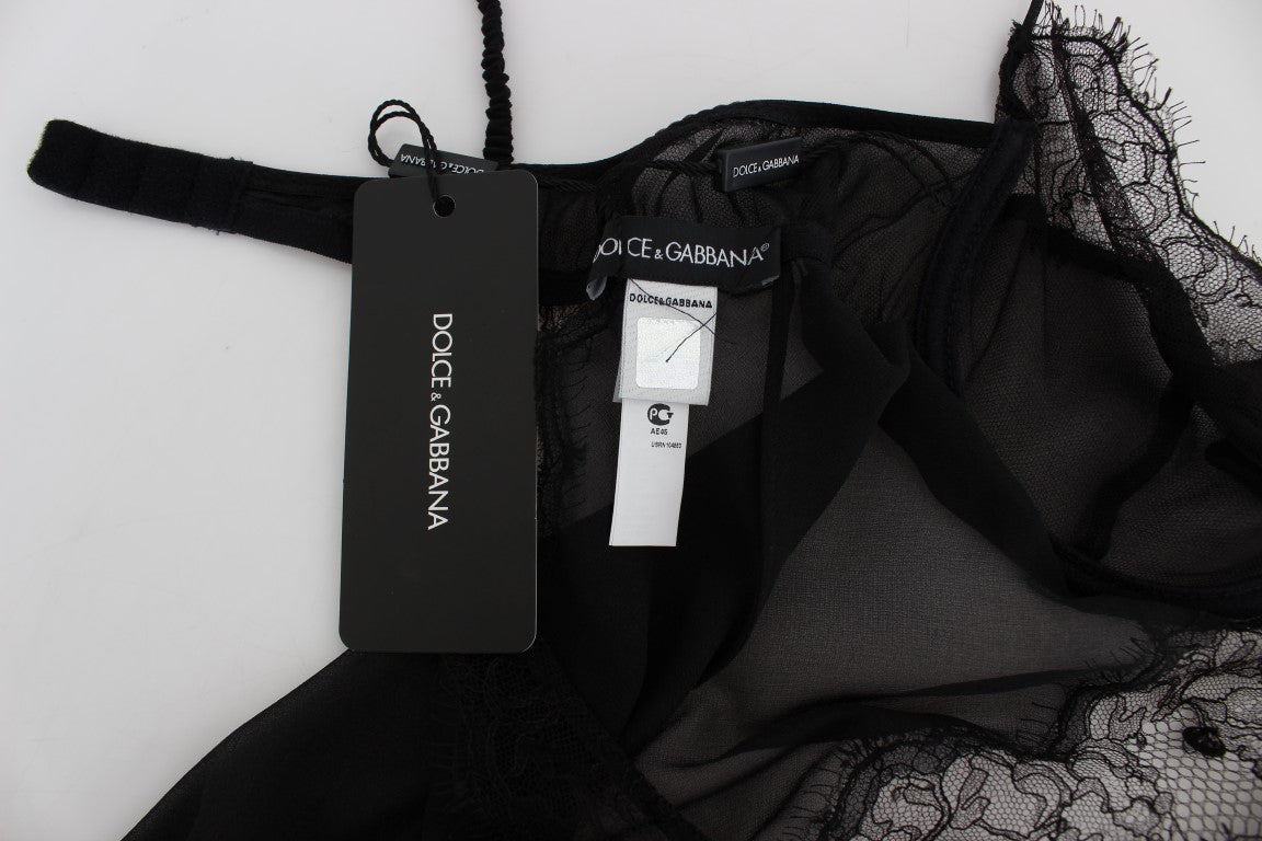 Elegant Black Silk Lace Lingerie Chemise - ventzia