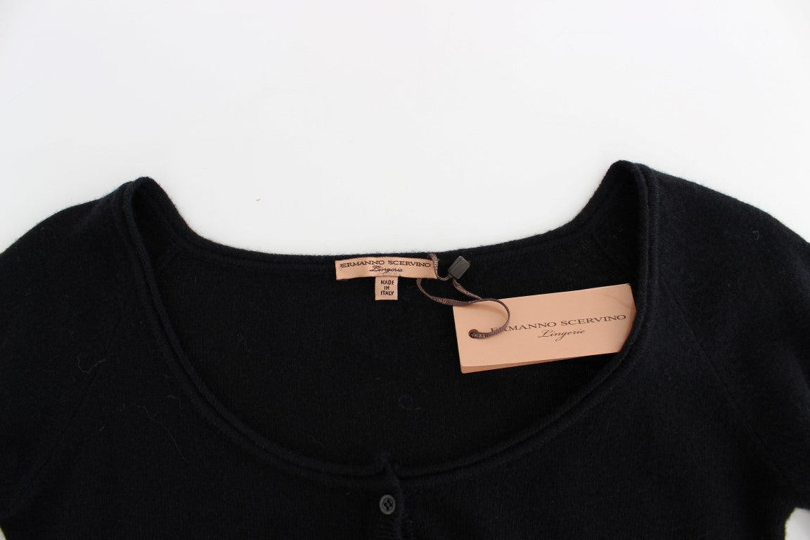 Chic Cropped Black Wool-Cashmere Sweater - ventzia