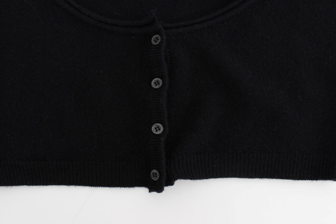 Chic Cropped Black Wool-Cashmere Sweater - ventzia