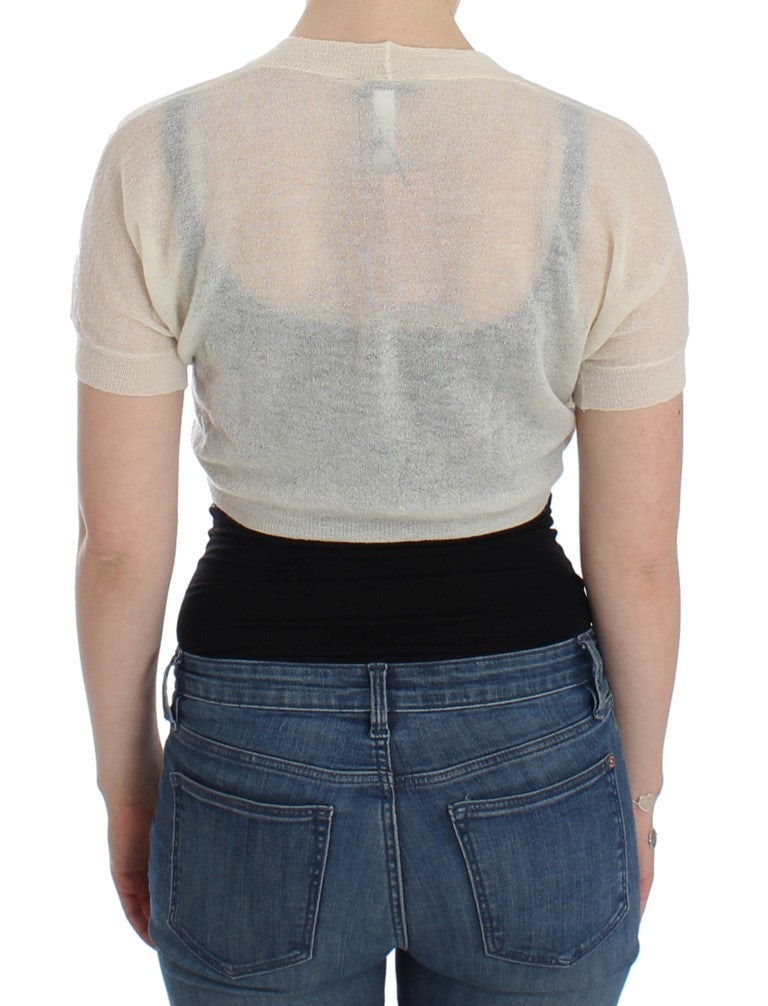 Elegant Off-White Cropped Alpaca-Wool Blend Sweater - ventzia