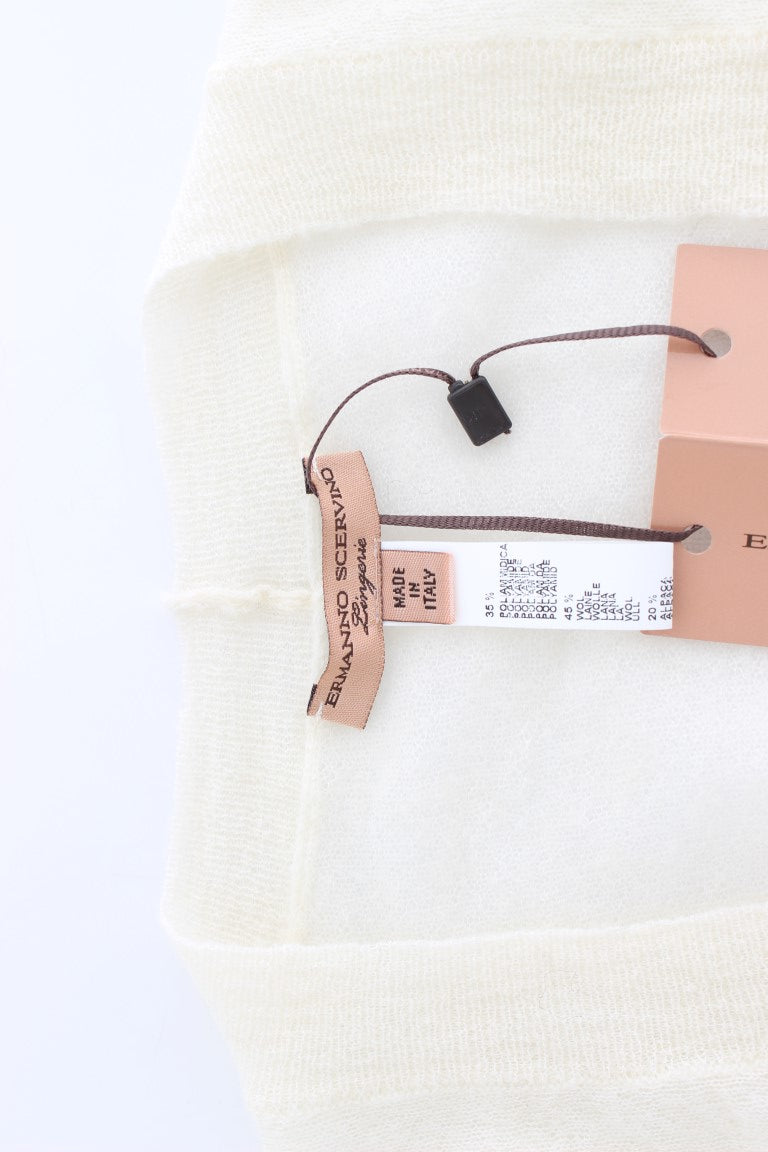 Elegant Off-White Cropped Alpaca-Wool Blend Sweater - ventzia