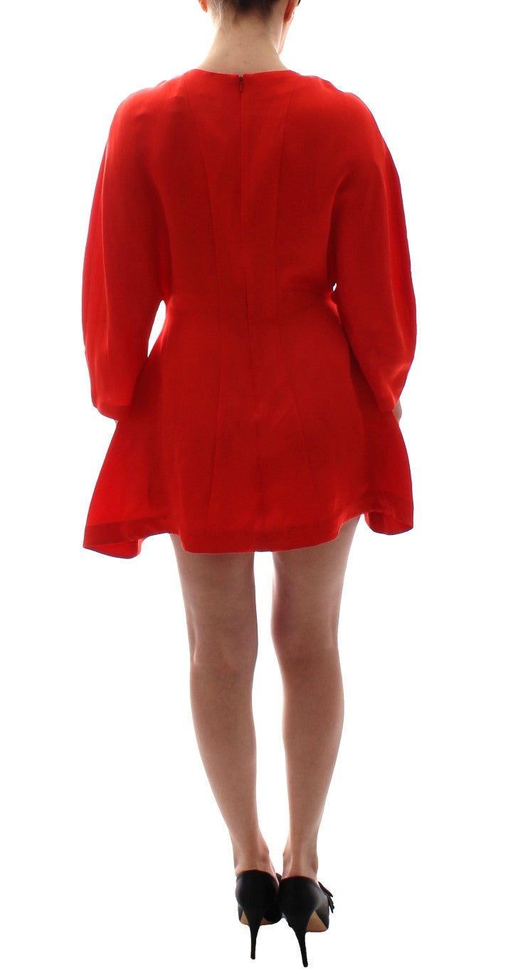 Radiant Red Linen Blend Artisan Dress - ventzia