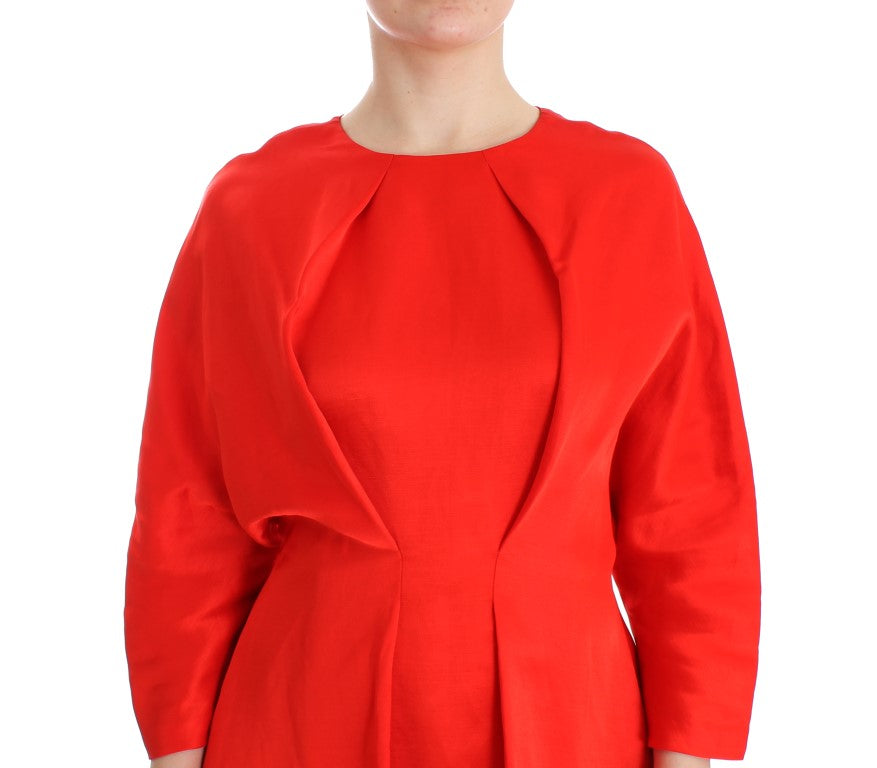 Radiant Red Linen Blend Artisan Dress - ventzia