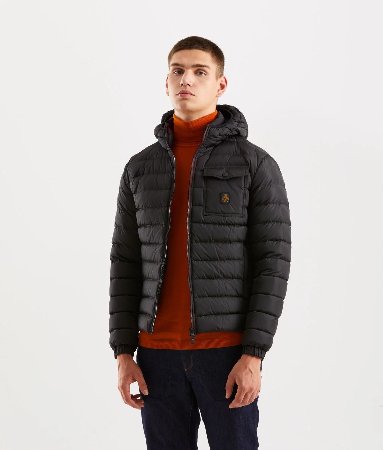 Sleek Hooded Down Jacket with Pockets - ventzia