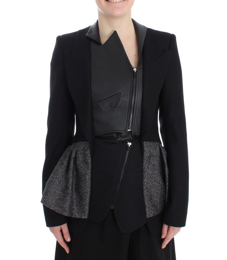 Black Short Blazer Coat Biker Jacket - ventzia