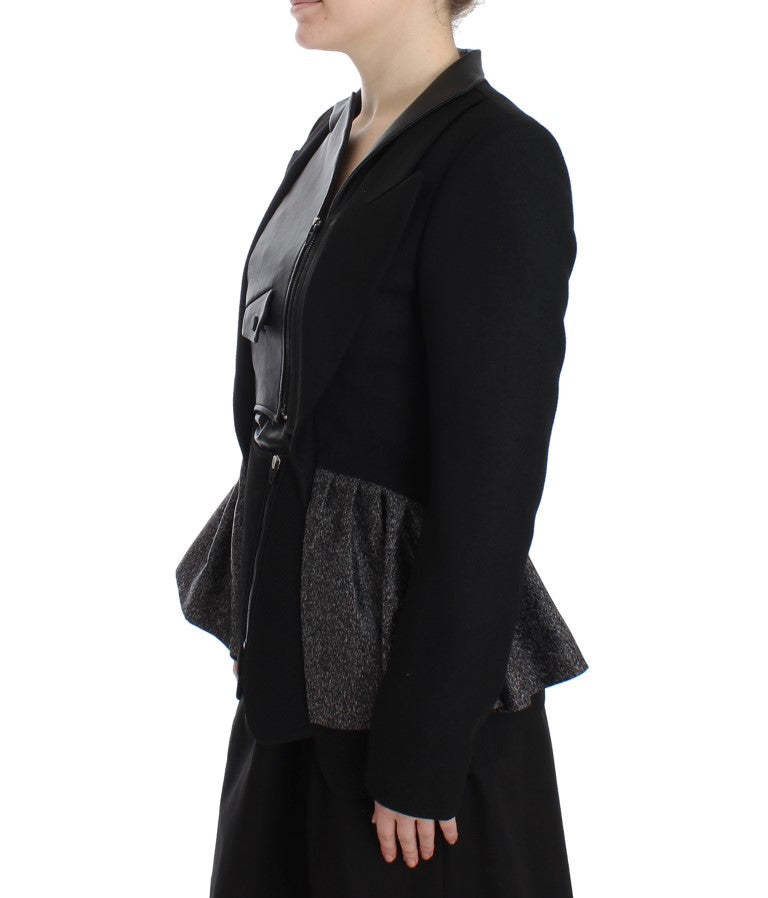 Black Short Blazer Coat Biker Jacket - ventzia