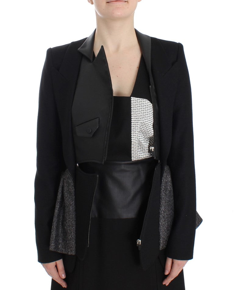 Black Short Blazer Coat Biker Jacket - ventzia