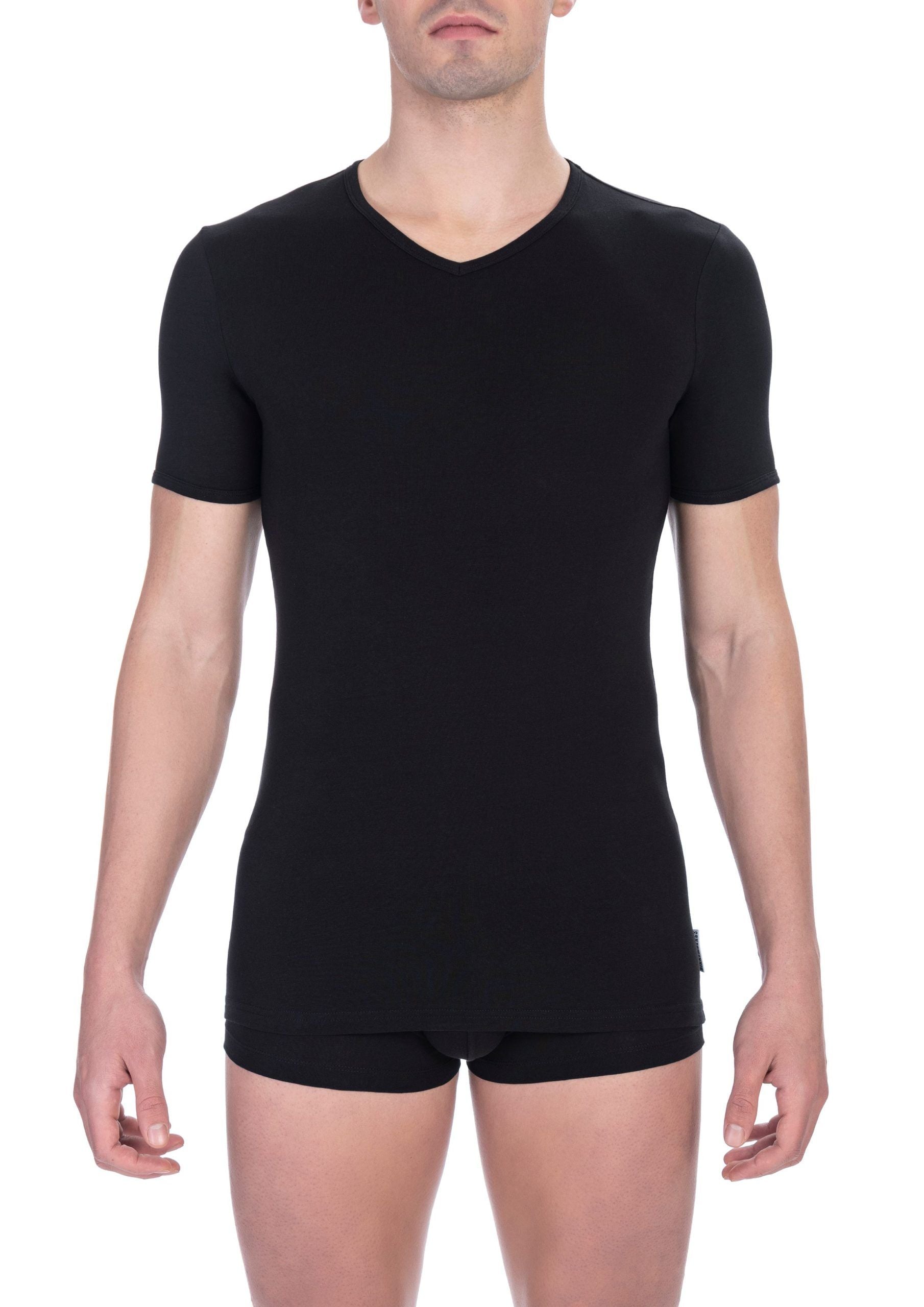 Black Cotton Men's V-Neck T-Shirt - ventzia