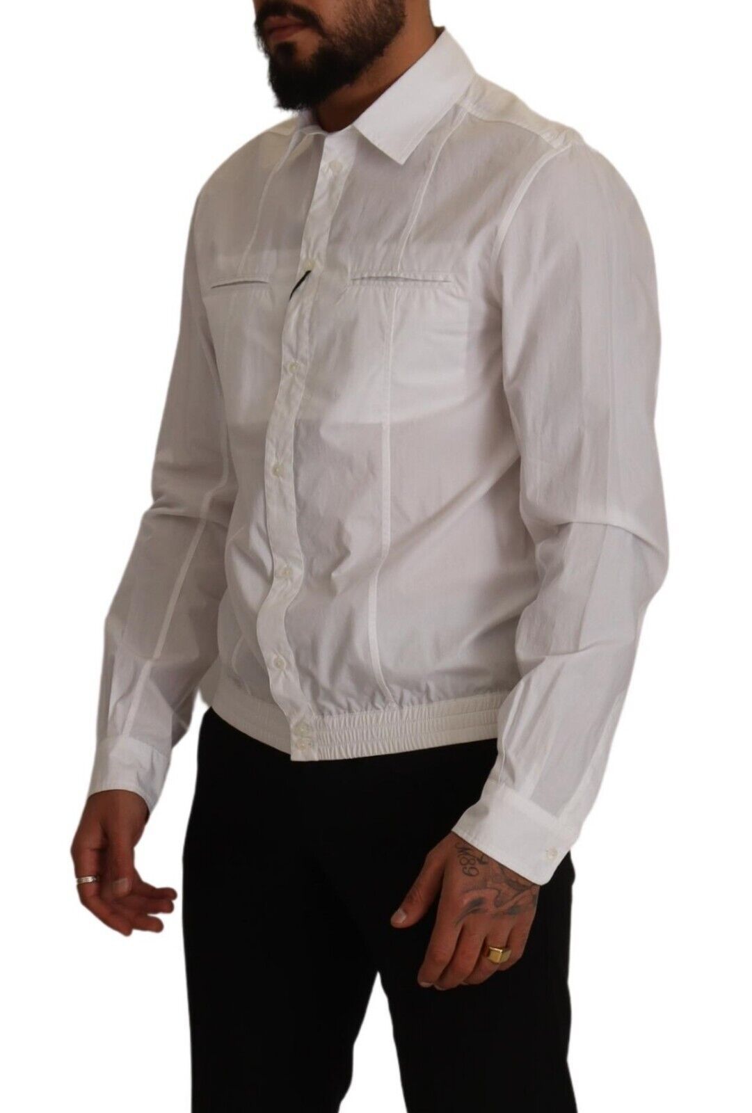 White Cotton Button Down Men Collared Shirt - ventzia