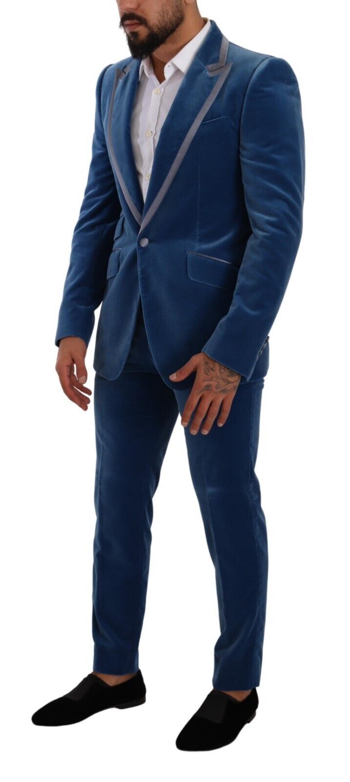 Blue SICILIA Velvet Slim Fit 2 Piece Suit - ventzia