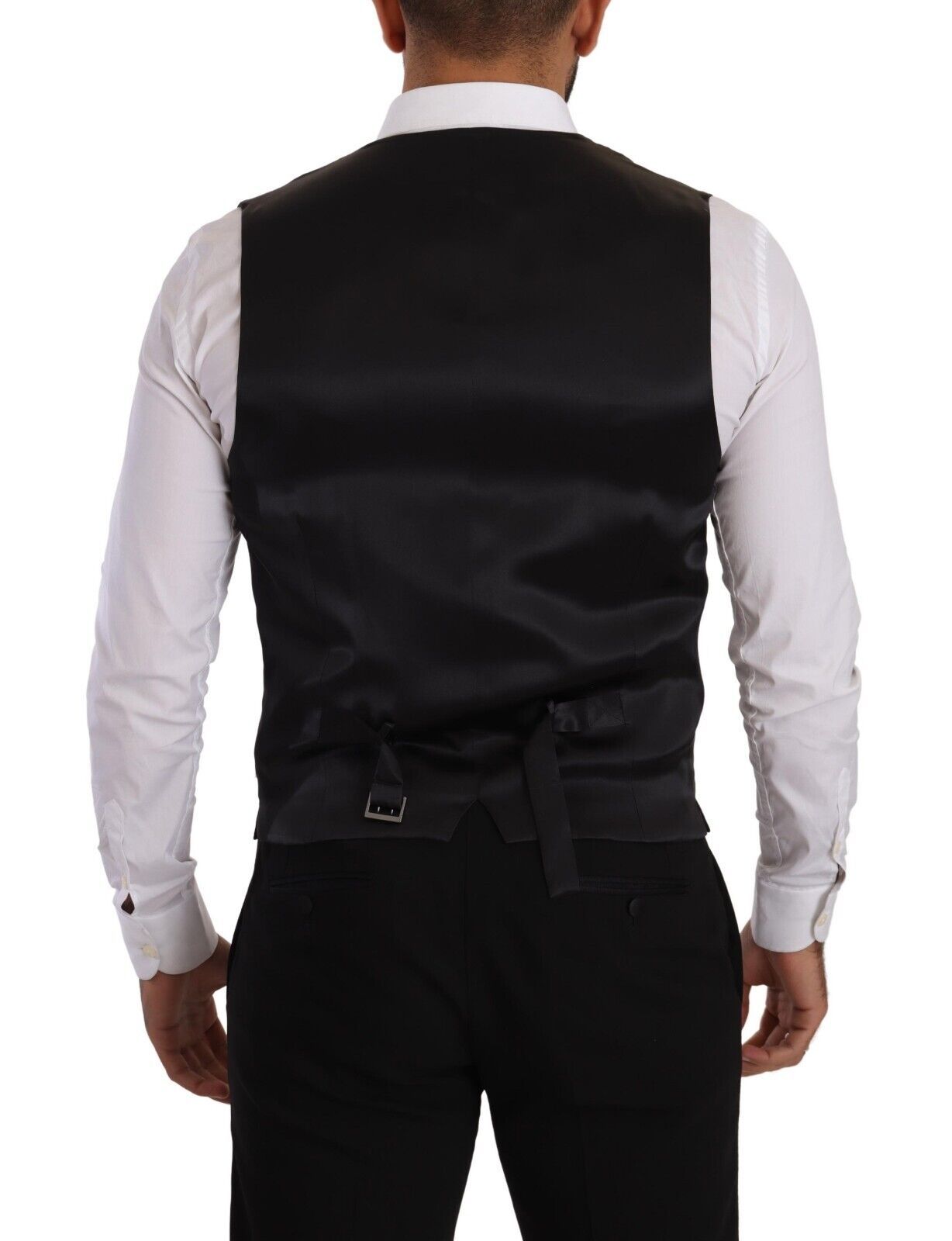 Black Striped Wool Silk Waistcoat Vest - ventzia