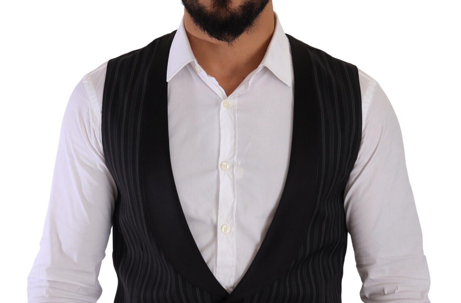 Black Striped Wool Silk Waistcoat Vest - ventzia