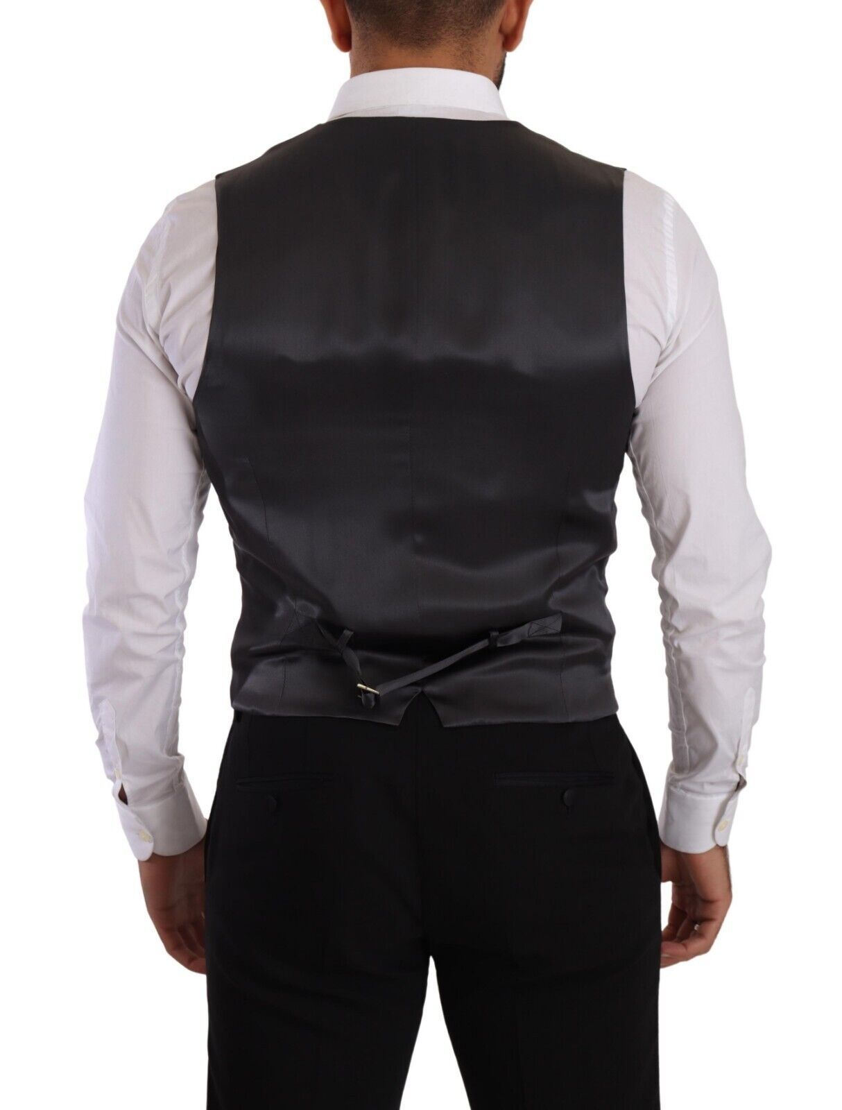 Gray Striped Double Breasted Waistcoat Vest - ventzia