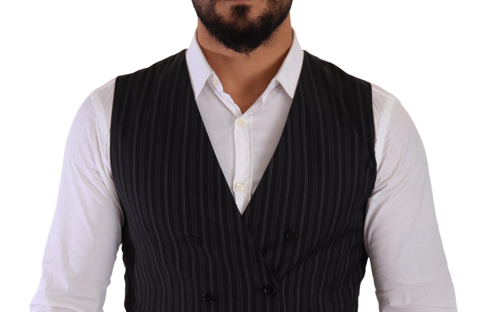 Gray Striped Double Breasted Waistcoat Vest - ventzia