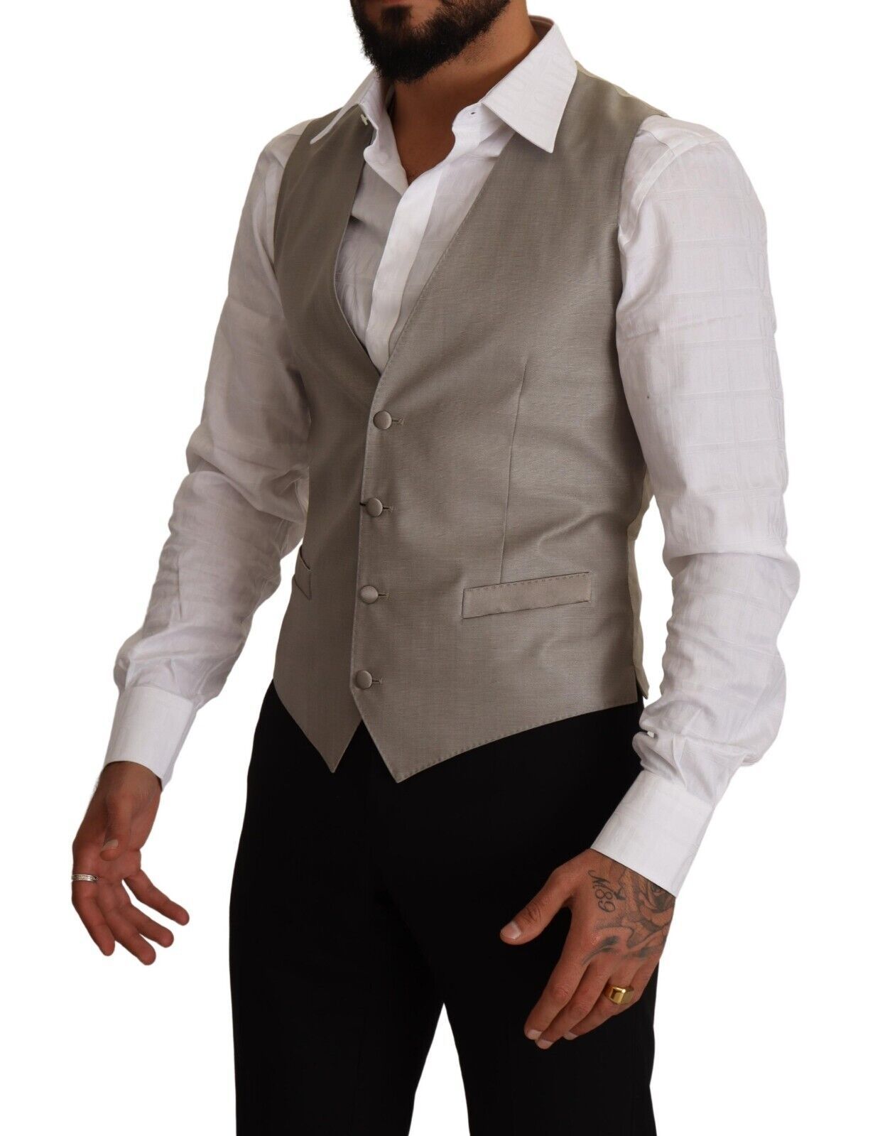 Beige Wool Single Breasted Waistcoat Vest - ventzia