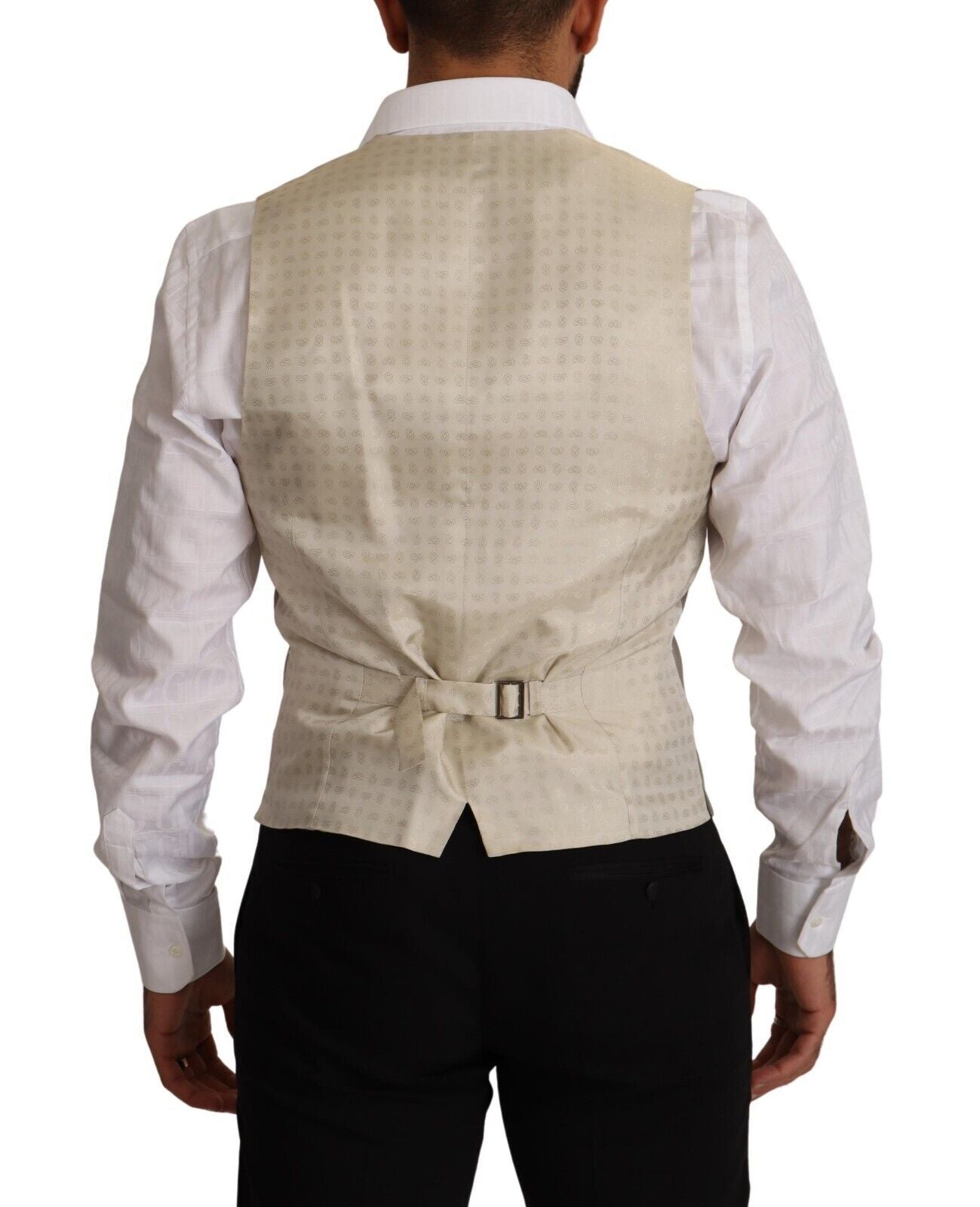 Beige Wool Single Breasted Waistcoat Vest - ventzia