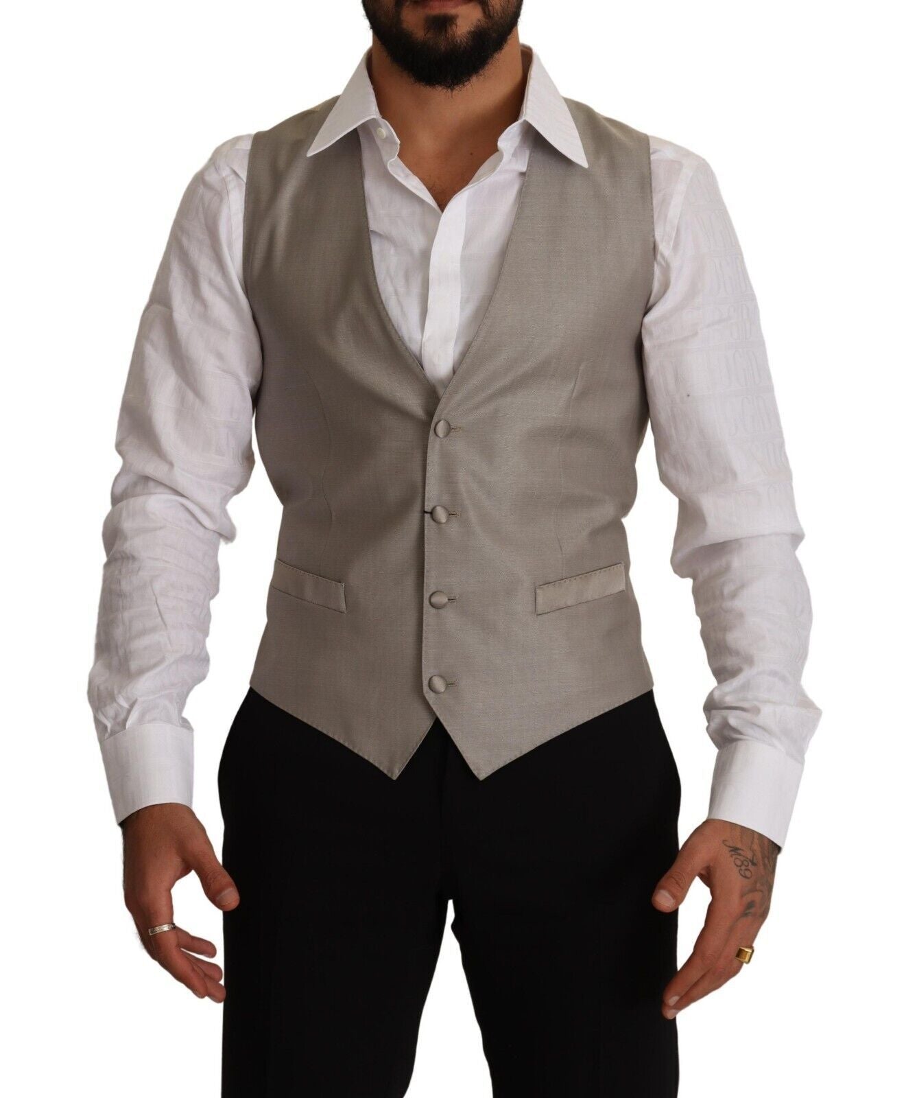 Beige Wool Single Breasted Waistcoat Vest - ventzia