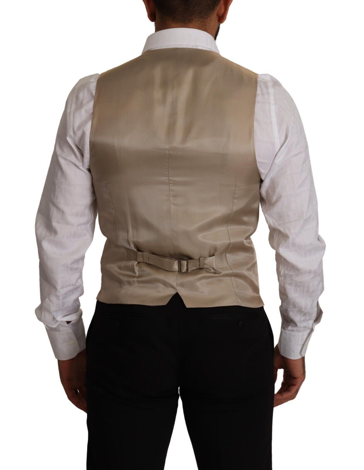 Beige Cotton Silk Slim Fit Waistcoat Vest - ventzia