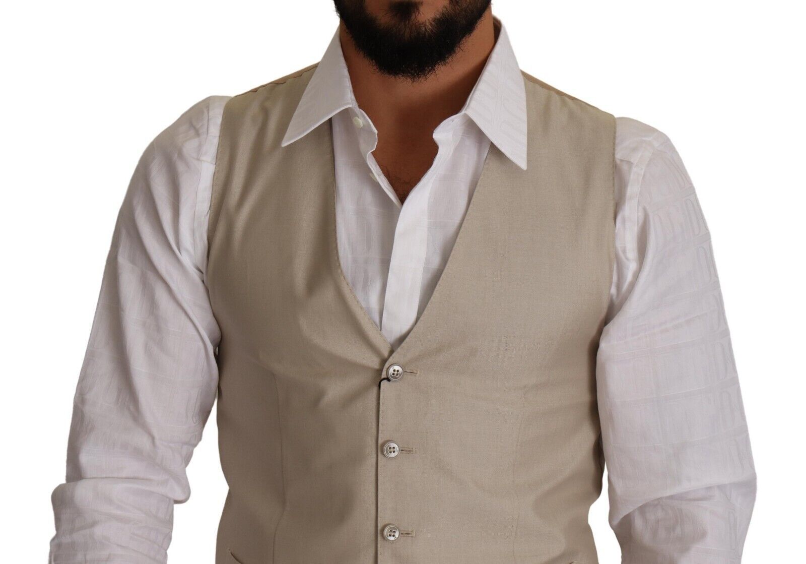 Beige Cotton Silk Slim Fit Waistcoat Vest - ventzia